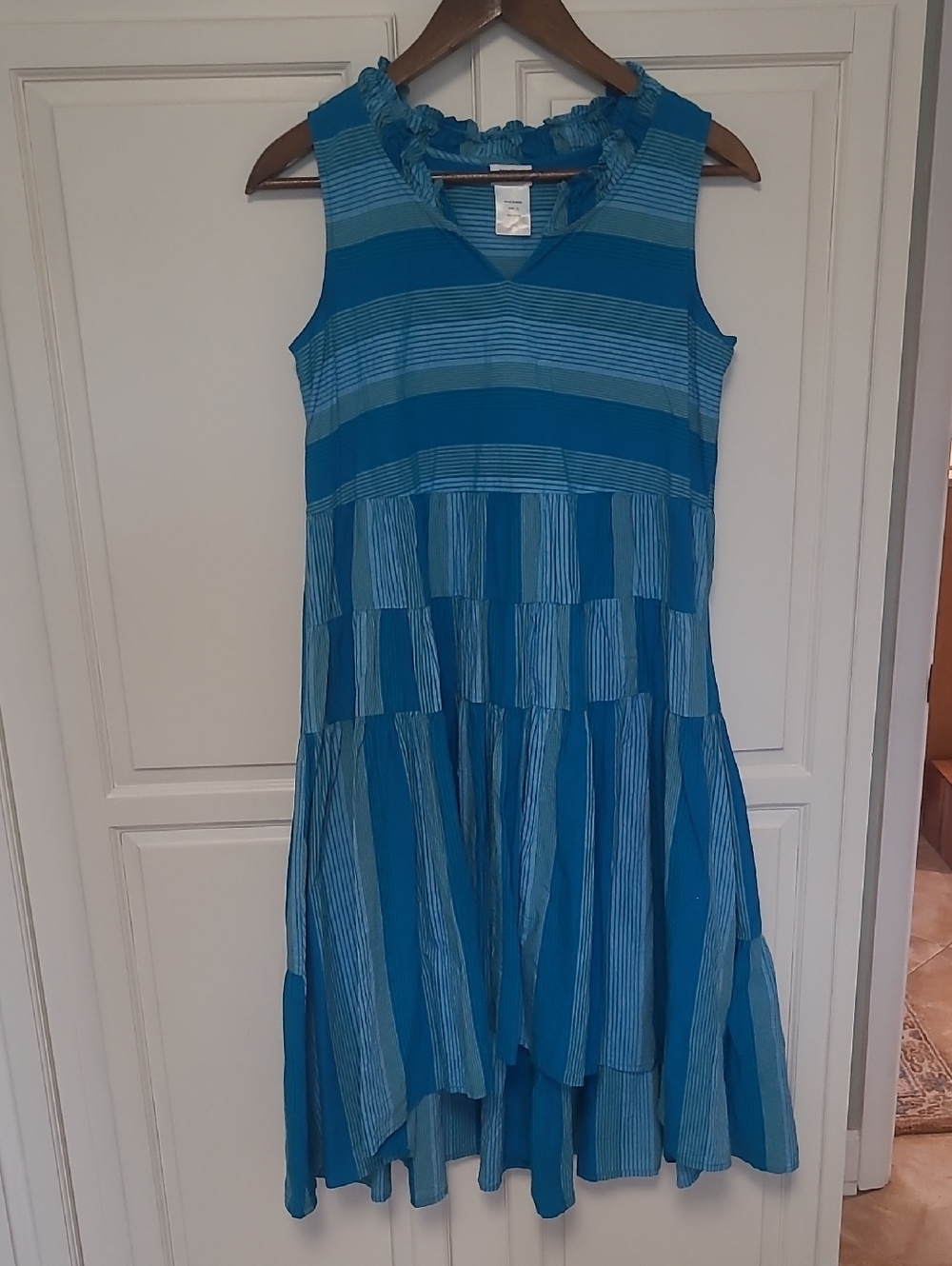 Monroe & Main Teal and Light Blue Striped High-Low Dress 100% Cotton